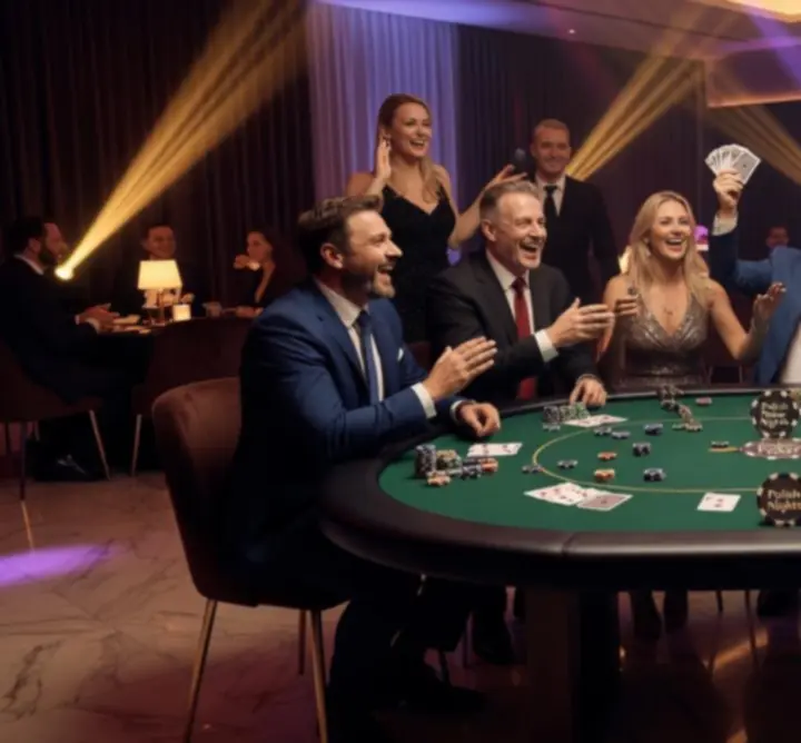 Uczestnicy wieczoru pokerowego przy stołach podczas eventu MoodSpark.click